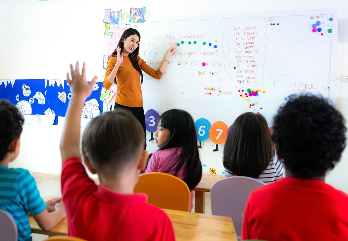 Asian teacher in an international school in class room